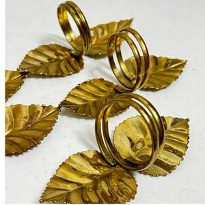 Napkin Ring Set Double Leaf Vintage Style Brass Tone Set of 5